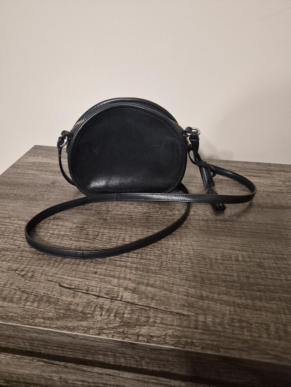 Small Vintage Coach Black Round Crossbody Bag